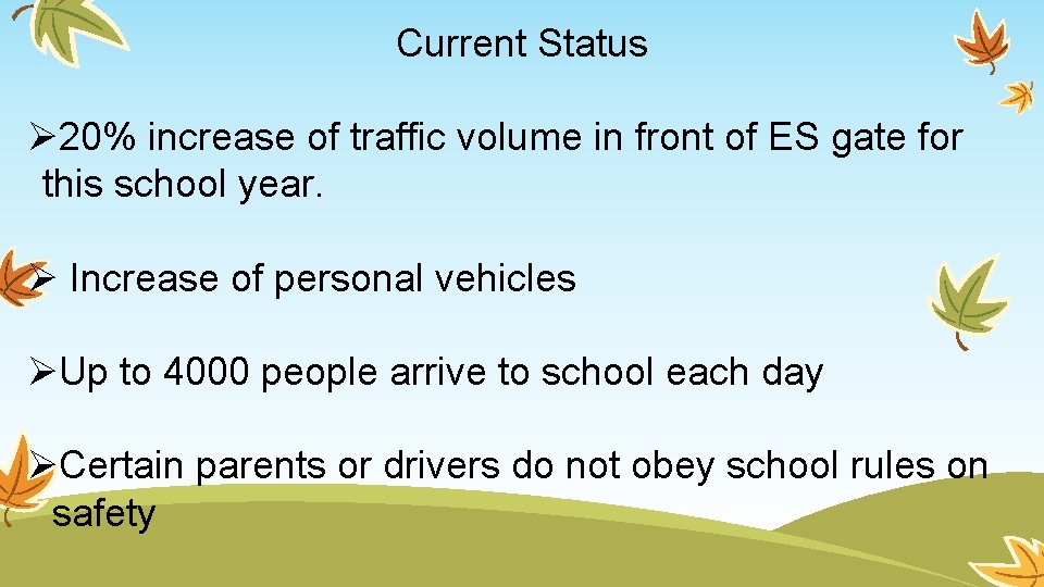 Current Status Ø 20% increase of traffic volume in front of ES gate for