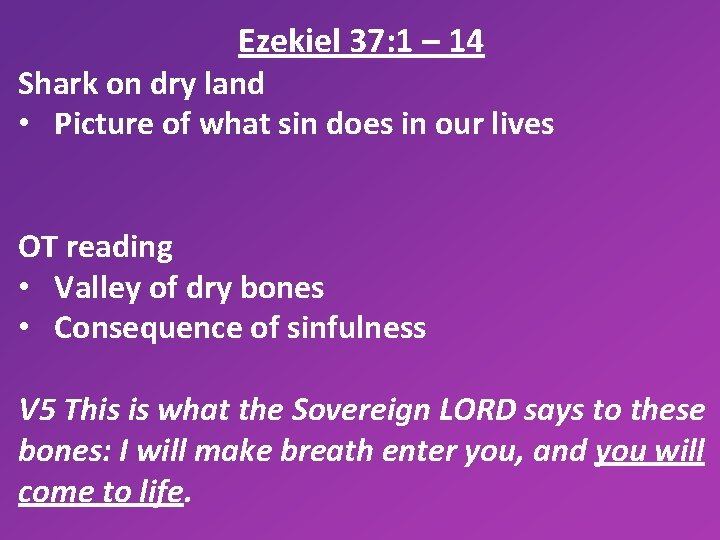 Ezekiel 37: 1 – 14 Shark on dry land • Picture of what sin
