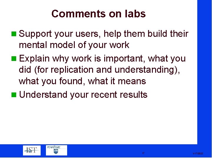 Comments on labs Support your users, help them build their mental model of your