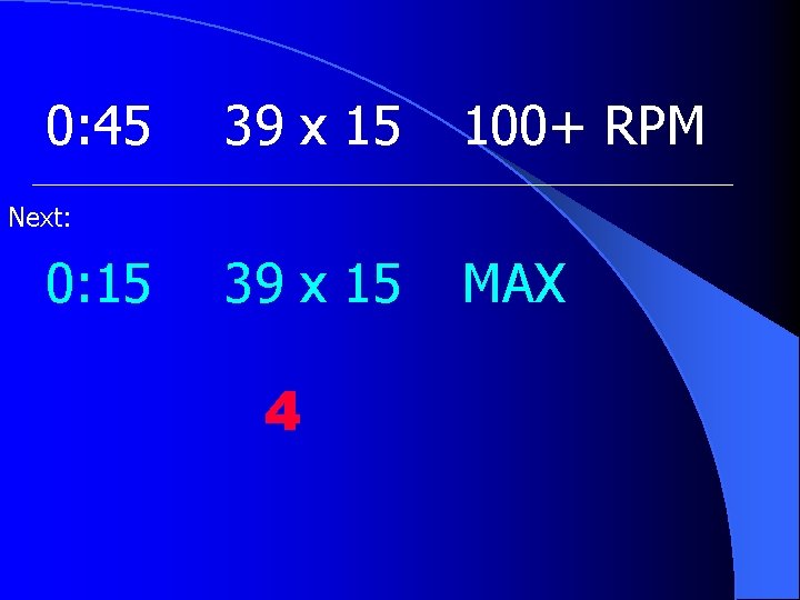 0: 45 39 x 15 100+ RPM 39 x 15 MAX Next: 0: 15