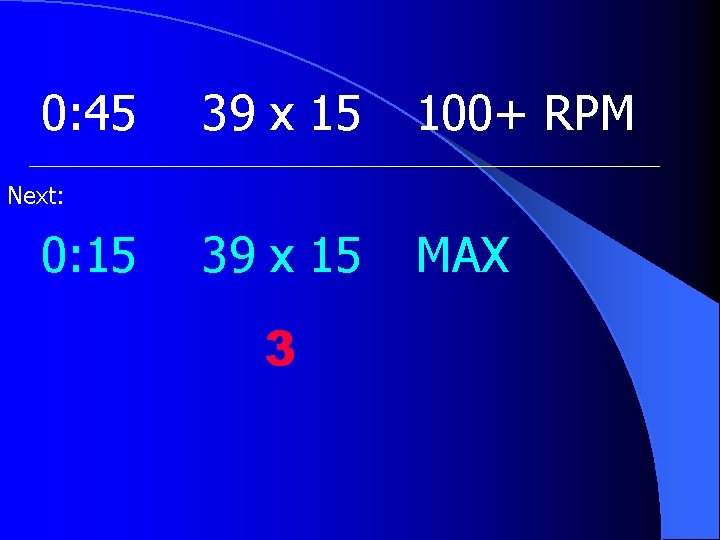 0: 45 39 x 15 100+ RPM 39 x 15 MAX Next: 0: 15