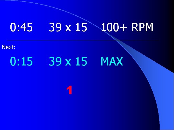 0: 45 39 x 15 100+ RPM 39 x 15 MAX Next: 0: 15