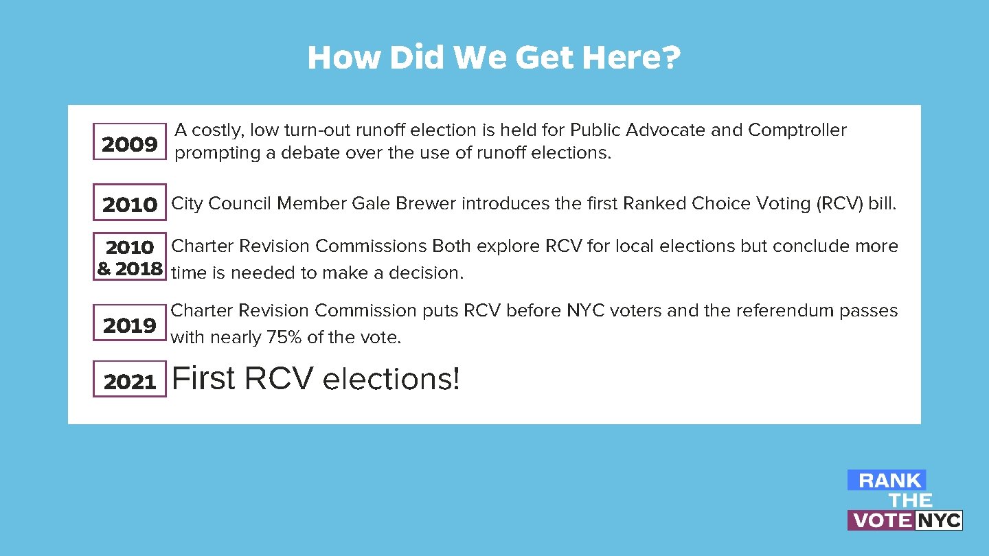 How Did We Get Here? 2009 A costly, low turn-out runoff election is held How Did We Get Here? 2009 A costly, low turn-out runoff election is held