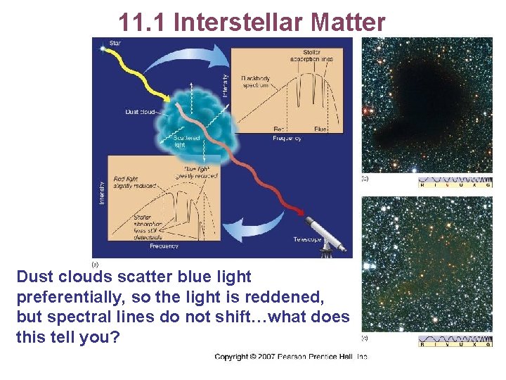 11. 1 Interstellar Matter Dust clouds scatter blue light preferentially, so the light is