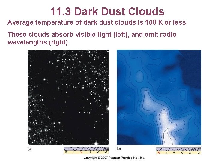 11. 3 Dark Dust Clouds Average temperature of dark dust clouds is 100 K