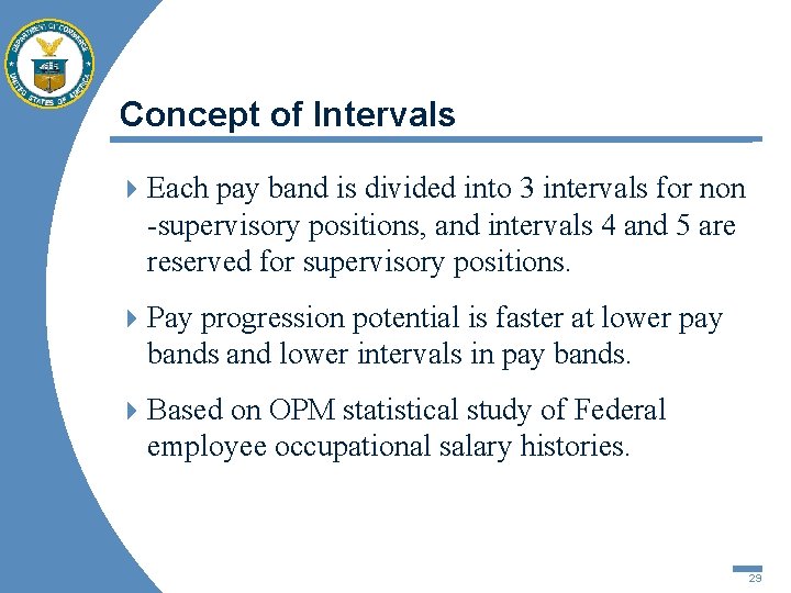 Concept of Intervals 4 Each pay band is divided into 3 intervals for non