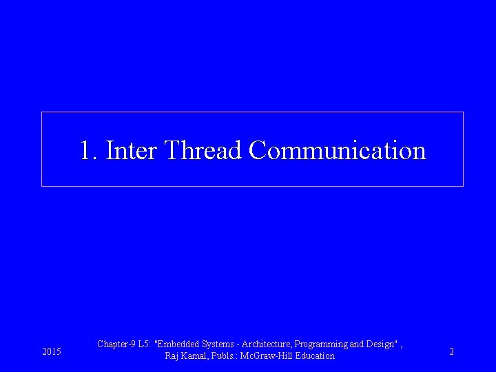 1. Inter Thread Communication 2015 Chapter-9 L 5: "Embedded Systems - Architecture, Programming and