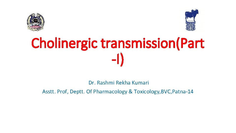 Cholinergic transmission(Part -I) Dr. Rashmi Rekha Kumari Asstt. Prof, Deptt. Of Pharmacology & Toxicology,