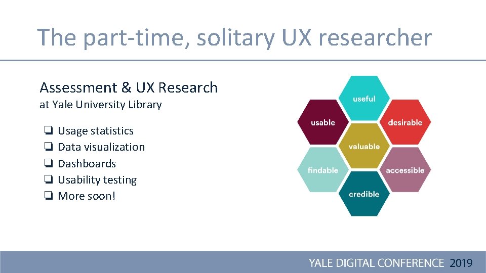 The part-time, solitary UX researcher Assessment & UX Research at Yale University Library ❏