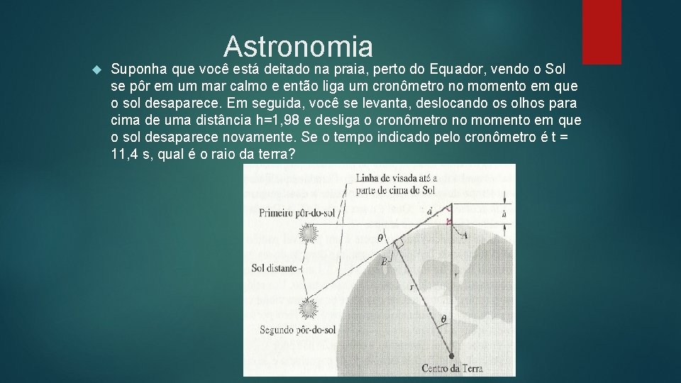 Astronomia Suponha que você está deitado na praia, perto do Equador, vendo o Sol