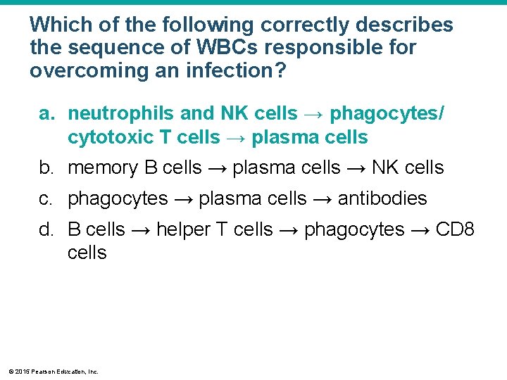 Which of the following correctly describes the sequence of WBCs responsible for overcoming an