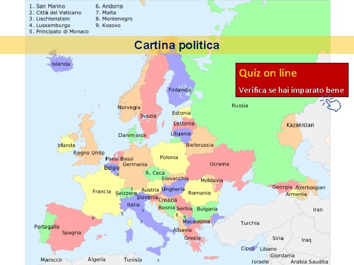 Cartina politica Quiz on line Verifica se hai imparato bene 