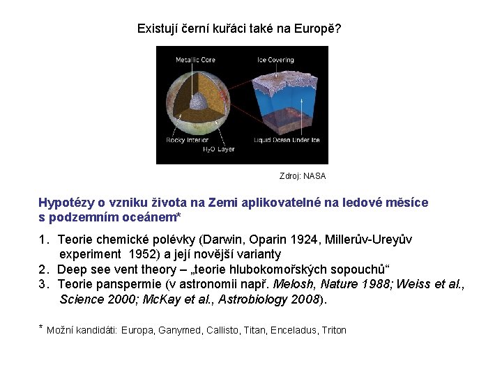 Existují černí kuřáci také na Europě? Zdroj: NASA Hypotézy o vzniku života na Zemi