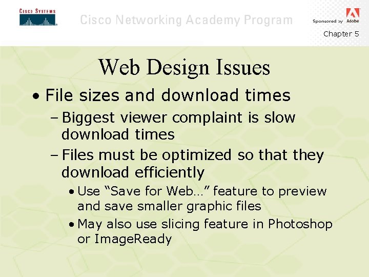Chapter 5 Web Design Issues • File sizes and download times – Biggest viewer Chapter 5 Web Design Issues • File sizes and download times – Biggest viewer