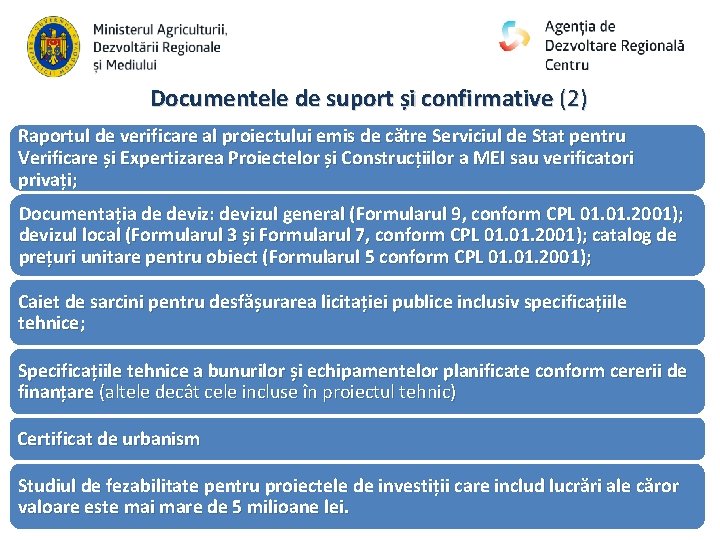 Documentele de suport și confirmative (2) Raportul de verificare al proiectului emis de către