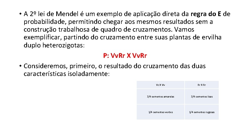 • A 2º lei de Mendel é um exemplo de aplicação direta da