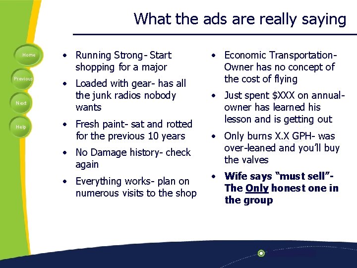 What the ads are really saying Home Previous Next Help • Running Strong- Start