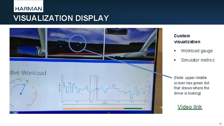 VISUALIZATION DISPLAY Custom visualization § Workload gauge § Simulator metrics (Note: upper middle screen VISUALIZATION DISPLAY Custom visualization § Workload gauge § Simulator metrics (Note: upper middle screen