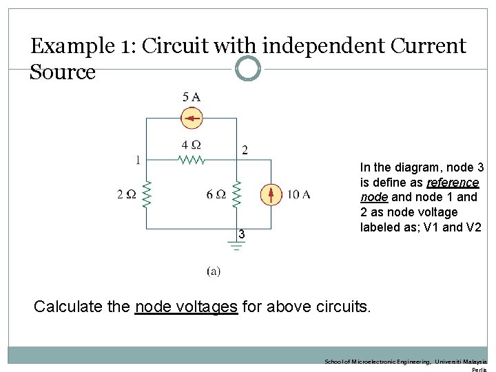 Example 1: Circuit with independent Current Source 3 In the diagram, node 3 is