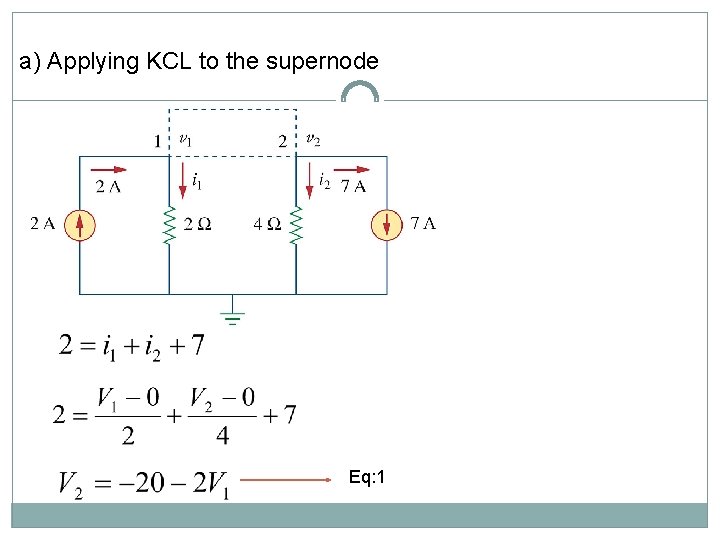 a) Applying KCL to the supernode Eq: 1 