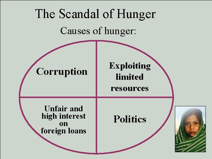 The Scandal of Hunger Causes of hunger: Corruption Unfair and high interest on foreign The Scandal of Hunger Causes of hunger: Corruption Unfair and high interest on foreign