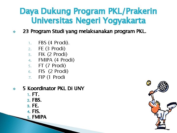 Daya Dukung Program PKL/Prakerin Universitas Negeri Yogyakarta v 23 Program Studi yang melaksanakan program