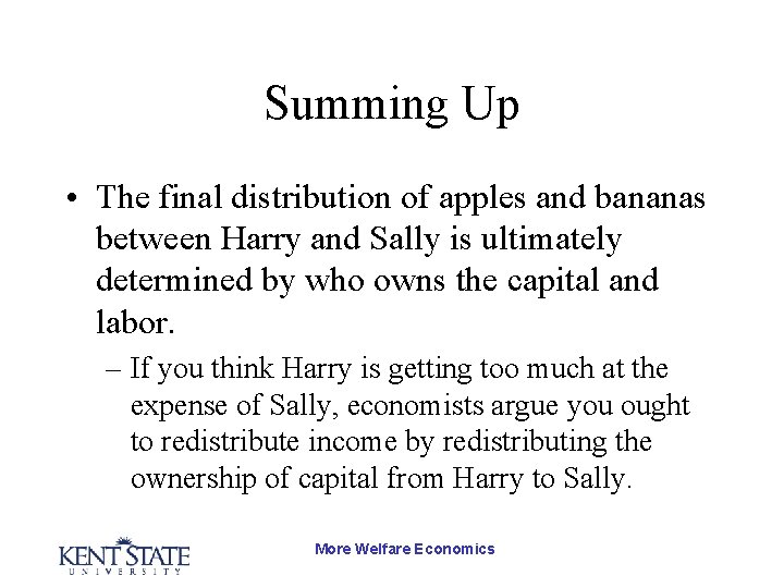 Summing Up • The final distribution of apples and bananas between Harry and Sally