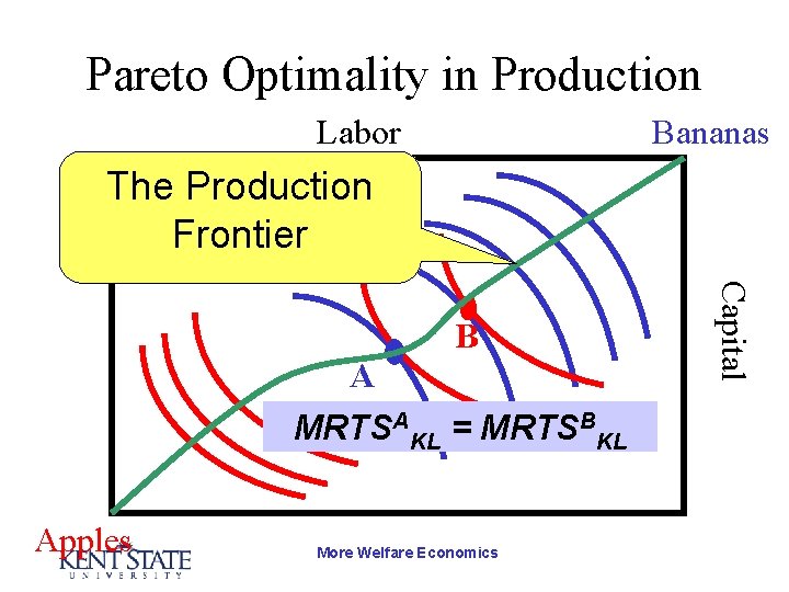 Pareto Optimality in Production Labor Bananas The Production Frontier A MRTSAKL = MRTSBKL Apples
