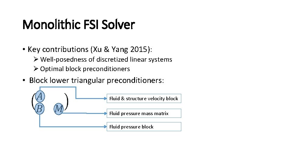 Monolithic FSI Solver • Key contributions (Xu & Yang 2015): Ø Well-posedness of discretized