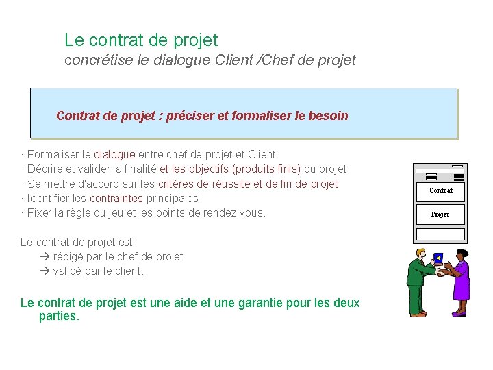 Le contrat de projet concrétise le dialogue Client /Chef de projet Contrat de projet