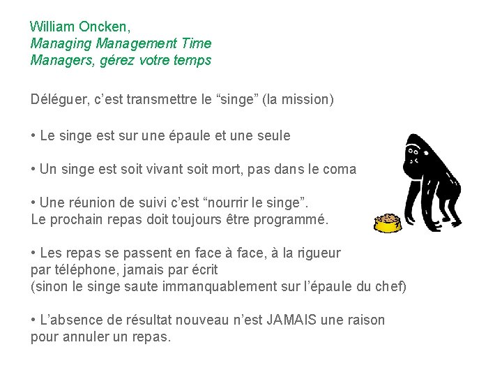 William Oncken, Managing Management Time Managers, gérez votre temps Déléguer, c’est transmettre le “singe”