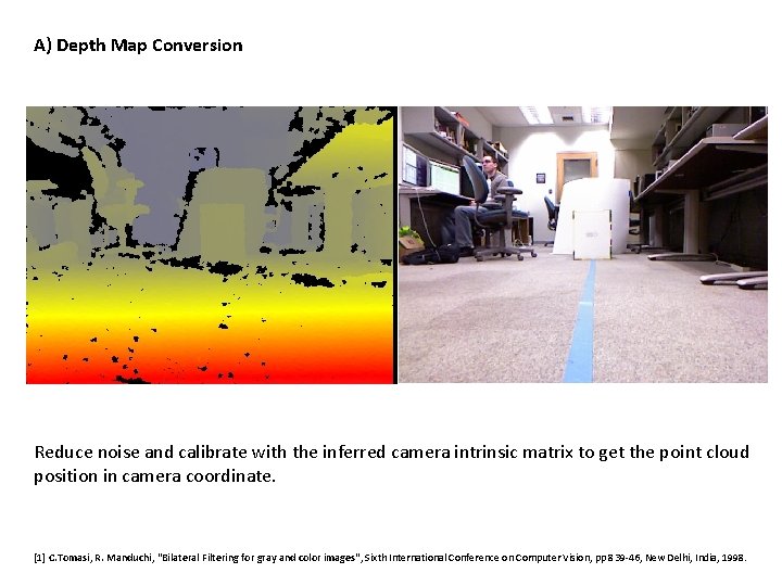 A) Depth Map Conversion Reduce noise and calibrate with the inferred camera intrinsic matrix