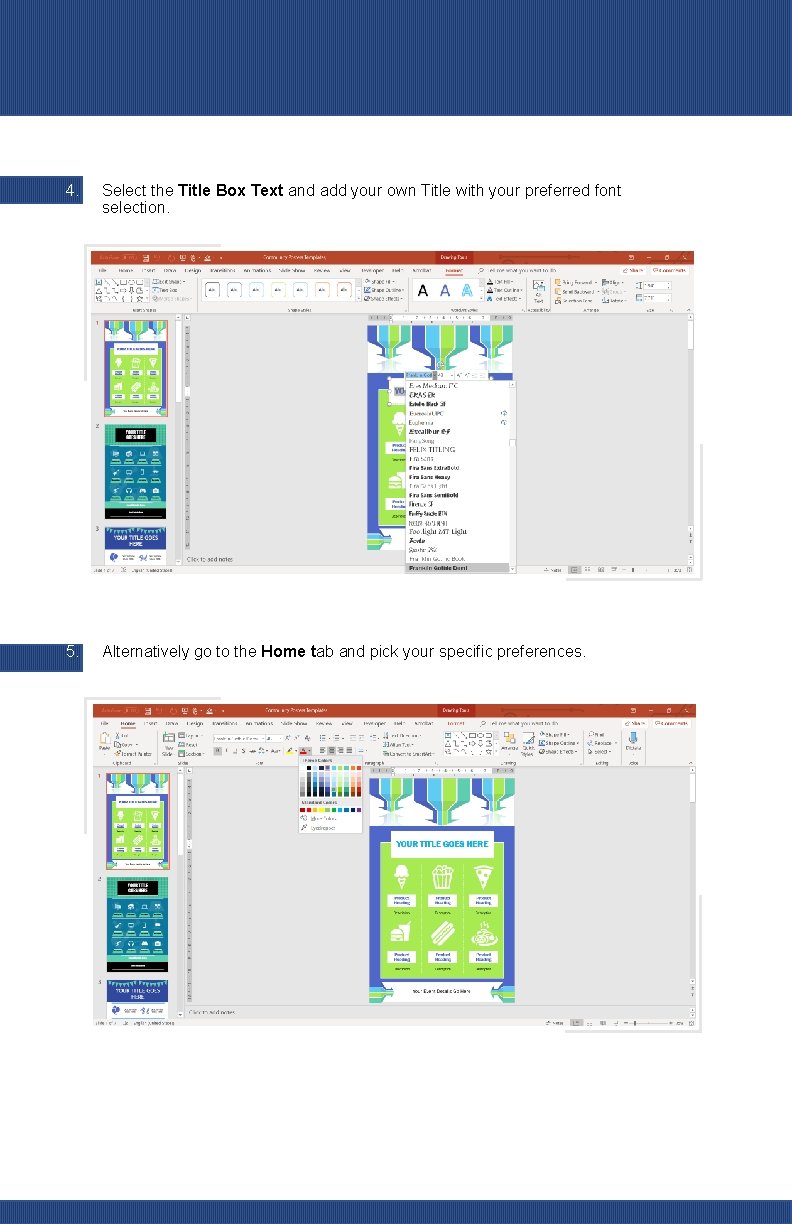 4. Select the Title Box Text and add your own Title with your preferred