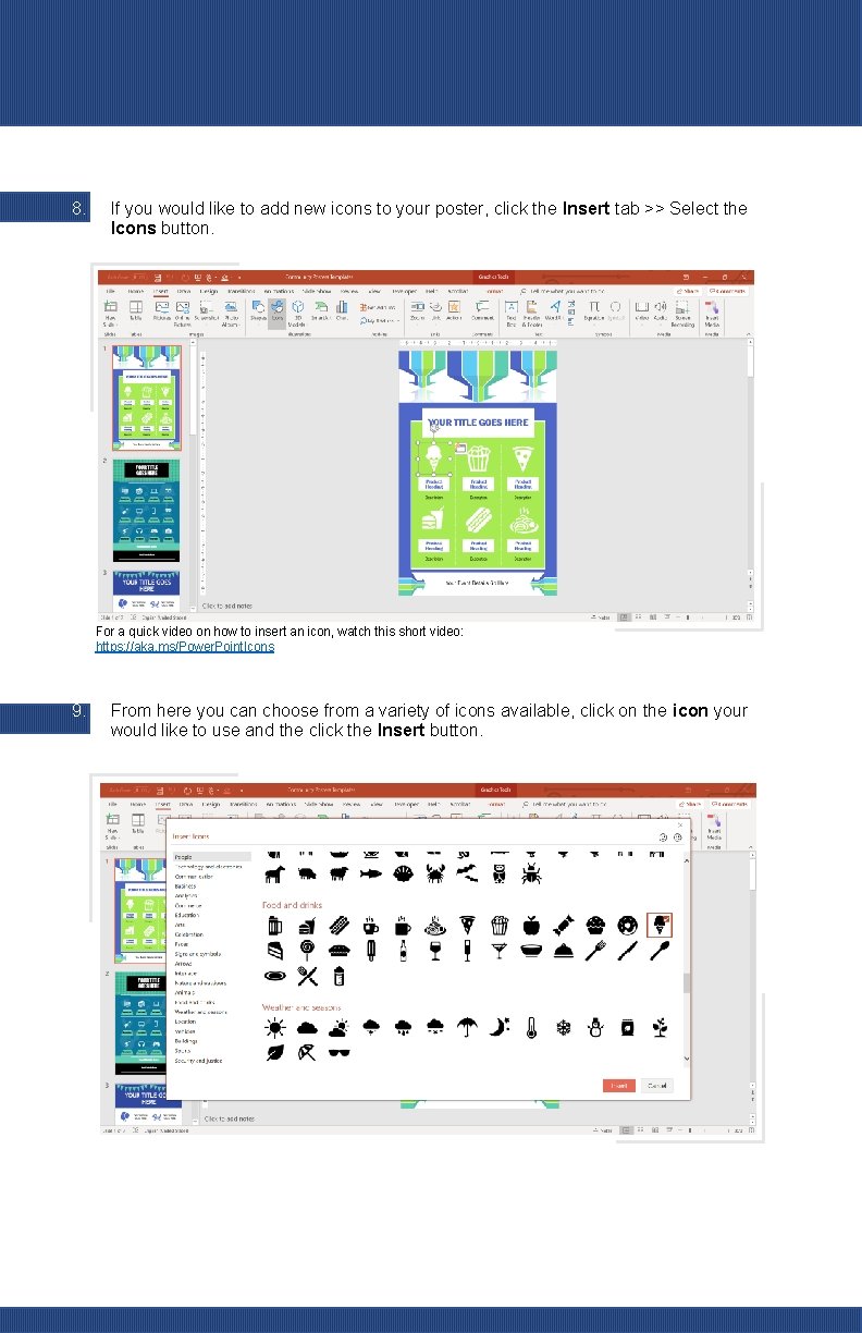 8. If you would like to add new icons to your poster, click the
