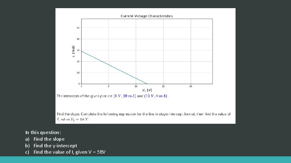 In this question: a) Find the slope b) Find the y-intercept c) Find the