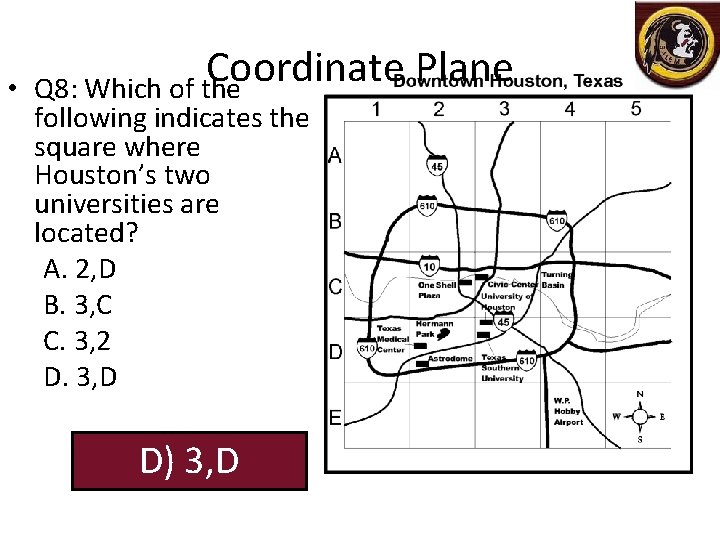  • Coordinate Plane Q 8: Which of the following indicates the square where