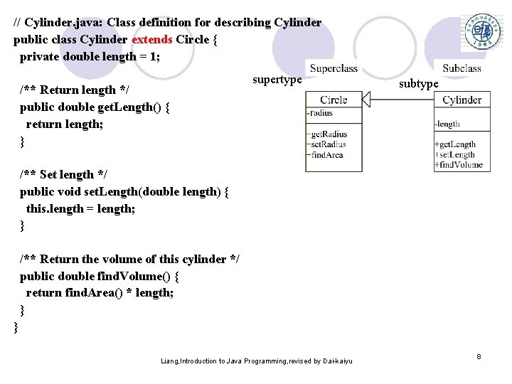 // Cylinder. java: Class definition for describing Cylinder public class Cylinder extends Circle {