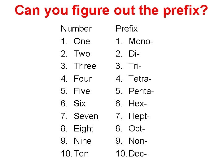 Can you figure out the prefix? Number 1. One 2. Two 3. Three 4.