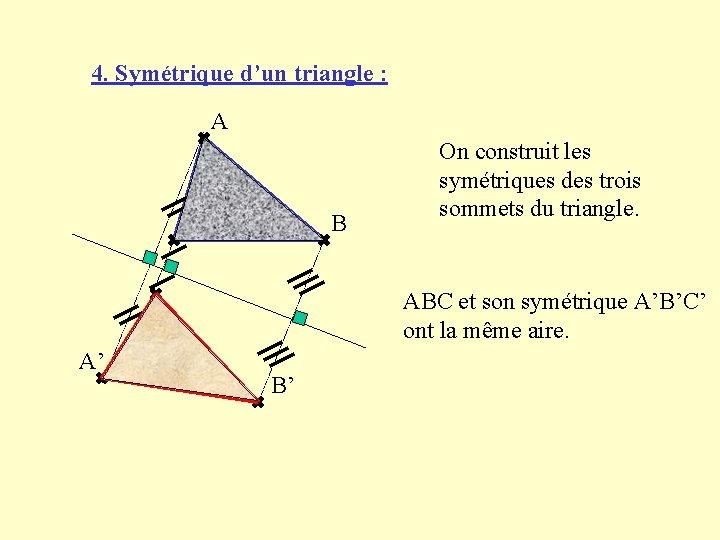 4. Symétrique d’un triangle : A B C ABC et son symétrique A’B’C’ ont