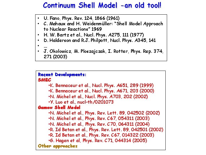 Continuum Shell Model -an old tool! • U. Fano, Phys. Rev. 124, 1866 (1961)