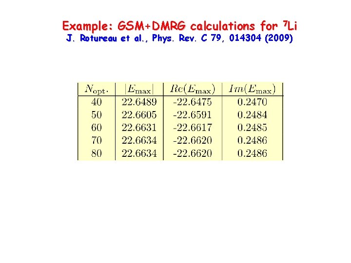 Example: GSM+DMRG calculations for 7 Li J. Rotureau et al. , Phys. Rev. C