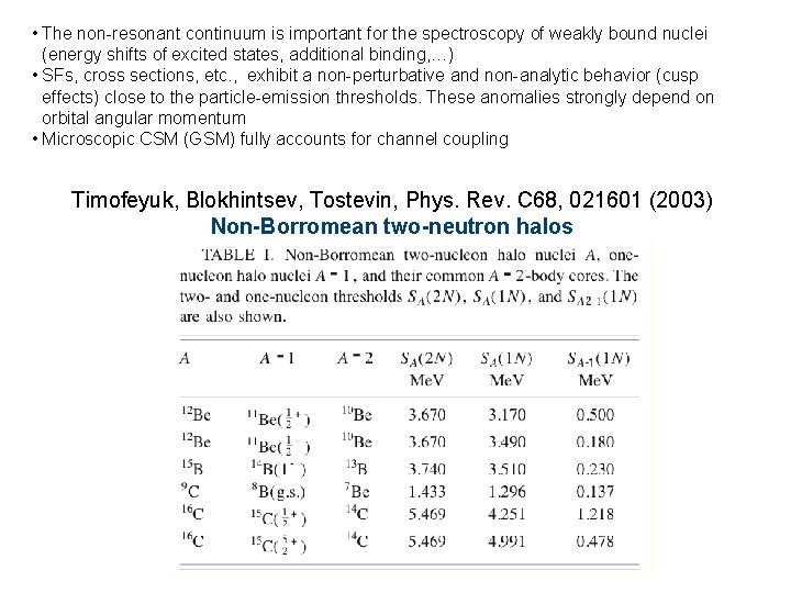  • The non-resonant continuum is important for the spectroscopy of weakly bound nuclei