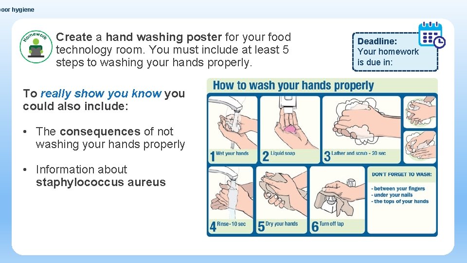 poor hygiene Create a hand washing poster for your food technology room. You must