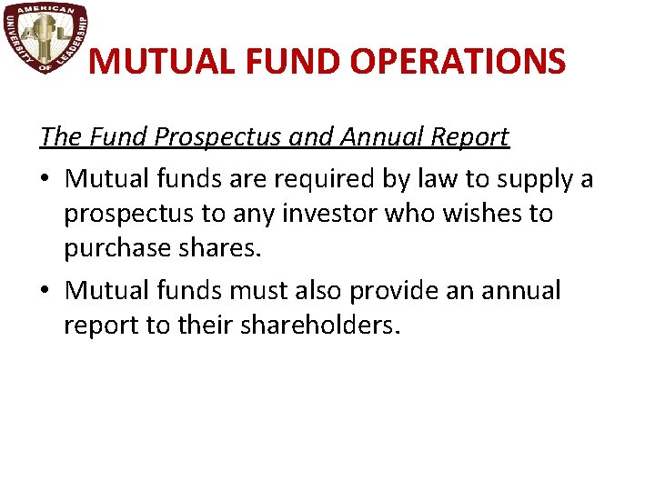 Fund Prospectus Example CHAPTER 4 FUNDAMENTALS OF INVESTMENT MANAGEMENT Zoubida SAMLAL