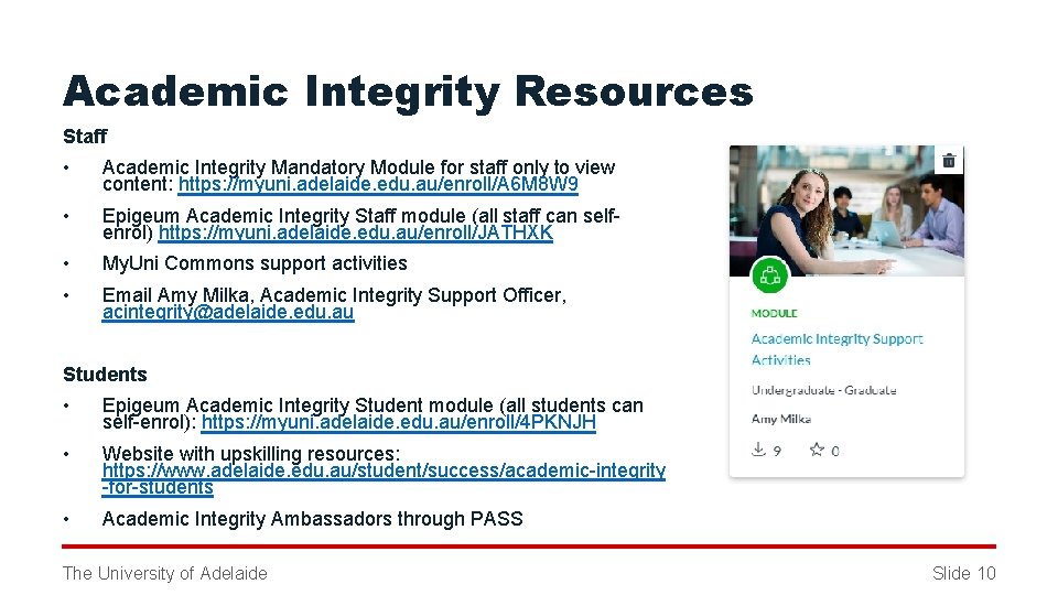 Academic Integrity Resources Staff • Academic Integrity Mandatory Module for staff only to view