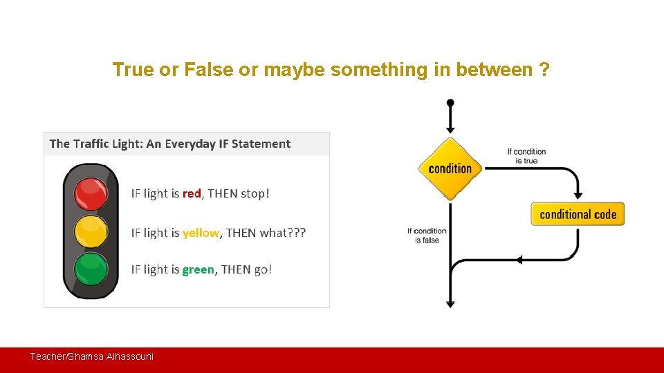True or False or maybe something in between ? Teacher/Shamsa Alhassouni 