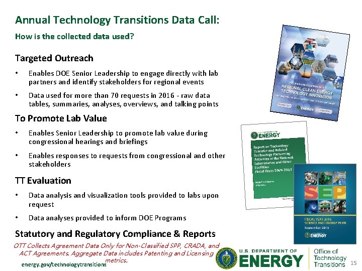 Annual Technology Transitions Data Call: How is the collected data used? Targeted Outreach •