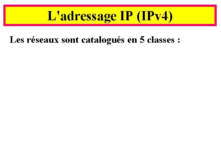 L'adressage IP (IPv 4) Les réseaux sont catalogués en 5 classes : Yonel GRUSSON