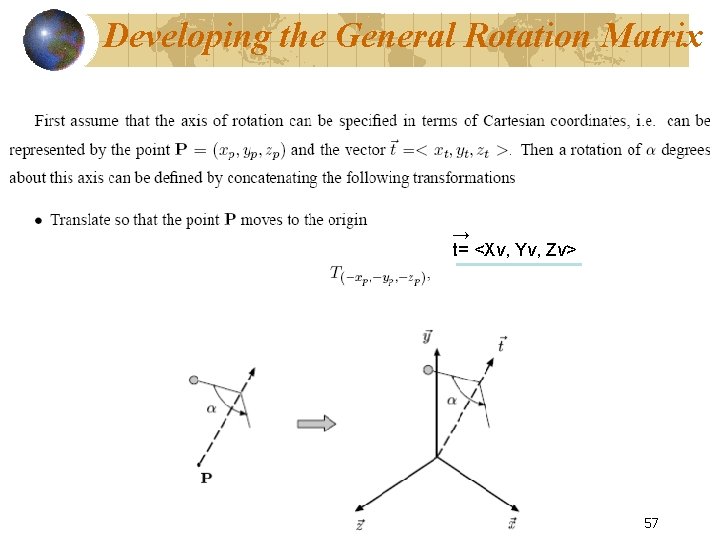Developing the General Rotation Matrix → t= <Xv, Yv, Zv> 57 