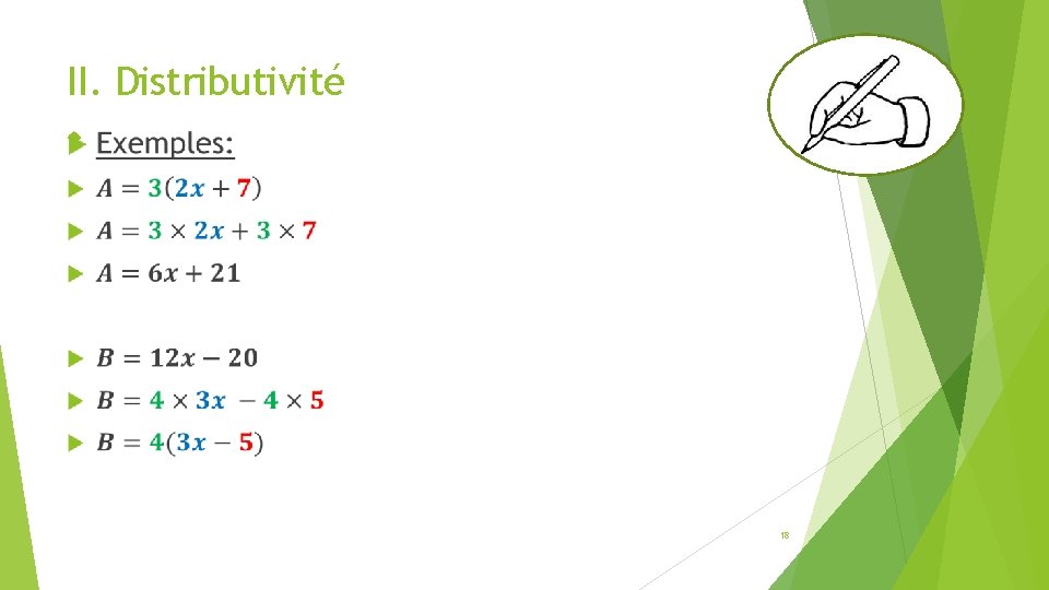 II. Distributivité 18 